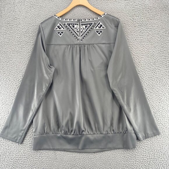 Bob Mackie Top Womens Large Gray Satin Wearable Art Embroidered Long Sleeve NWT - Picture 3 of 10
